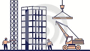 Urban Development: Cranes Erecting a High-Rise Building, vector design Generative AI