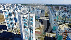 Urban development. Footage. Residential area Academic, new buildings. Ekaterinburg, Russia. Shooting from the air by a