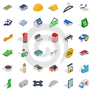 Urban development icons set, isometric style