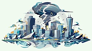 Urban Disaster: Tornado Strikes Cityscape Illustration