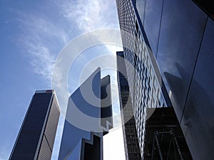 Urban downtown modern high rise skyscraper above streets Los Angeles