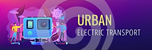 Urban electric transport concept banner header.