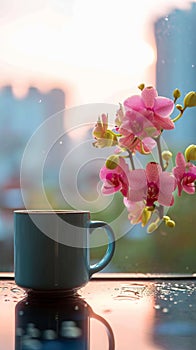 Urban elegance coffee, phalaenopsis orchid, and the citys awakening