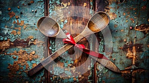 Urban Exploration Forbidden Recipe A Wooden Spoon Crossed Out with Red Tape Unveiling Hidden Culinary Histories photo