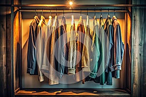 Urban Exploration of Minimalist Style A Decluttered Wardrobe on a Rail Capturing the Essence of Empty Space and photo