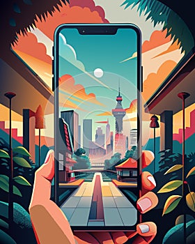 Urban Exploration Through Smartphone: Digital Window to a Cityscape  photo