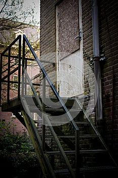 Urban exploration staircase to abandoned building