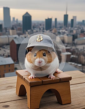 Urban Explorer Hamster with Bitcoin Cap AI Generative