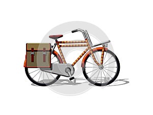 Urban family bike with bags flat vector. Urban bicycle, leasure and sport transport for family. Bicycle illustration for a logo or