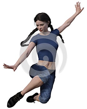 Urban Fantasy Female Character jumping in the air