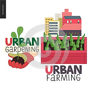 Urbano agricoltura un giardinaggio loghi 