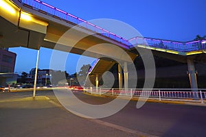 Urban footbridge and road intersection of night scene