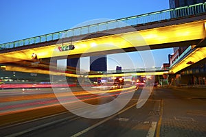 Urban footbridge and road intersection of night scene