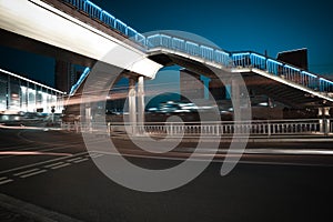 Urban footbridge and road intersection of night scene