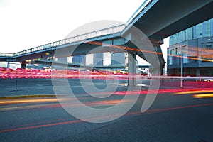 Urban footbridge and road intersection of night scene