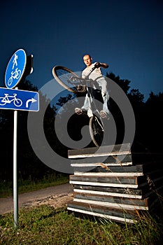 Urban freestyle trial bicycle rider