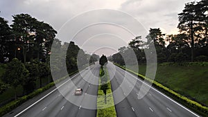 Urban freeway in Singapore during the morning hour