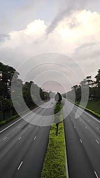 Urban freeway in Singapore during the morning hour