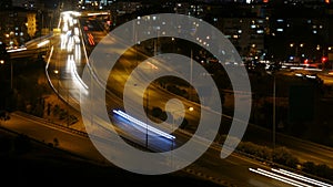 Urban Freeway traffic at rush hour. Light Trails time lapse