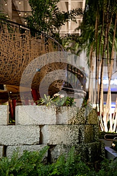 Urban garden space with stones and trees