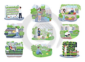 Urban gardening 2D vector web banners, posters set