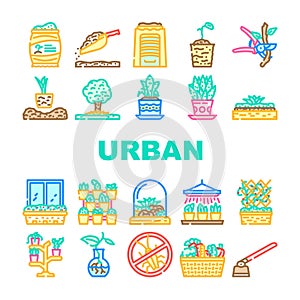 urban gardening agriculture icons set vector