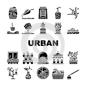 urban gardening agriculture icons set vector