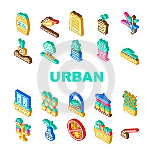 urban gardening agriculture icons set vector