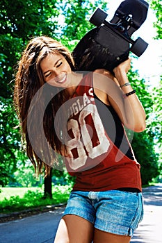 Urban girl with longboard