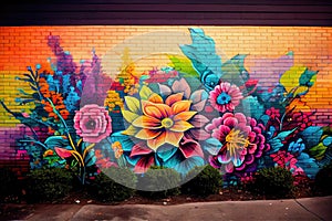 urban graffiti art featuring mural of vibrant flower garden