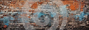 Urban Graffiti Art On Weathered Brick Wall Texture. Abstract Graffiti Painting On Old Bricks, Creative Background