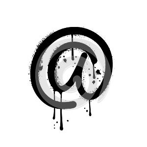 Urban graffiti sprayed internet mail AT SIGN in black on white. Textured hand drawn vector illustration.