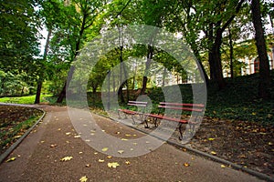 Urban green park with walking paths