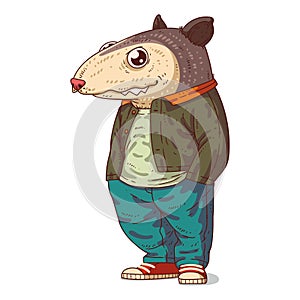 An Urban Guy, isolated vector illustration. Casually dressed opossum person