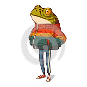 An Urban Guy, isolated vector illustration. Serene frog in a sport style outfit with his hand in his pockets photo