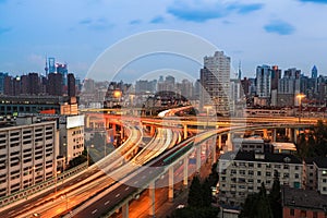 Urban highway overpass at dusk