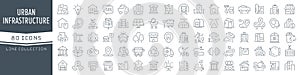 Urban and infrastructure line icons collection. Big UI icon set in a flat design. Thin outline icons pack. Vector illustration