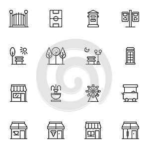 Urban infrastructure line icons set