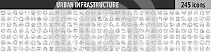 Urban Infrastructure linear icon collection. Big set of 245 Urban Infrastructure icons. Thin line icons collection. Vector