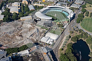 Urban infrastructure view with the Australian Football League field, aerial