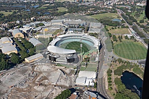 Urban infrastructure view with the Australian Football League field, aerial