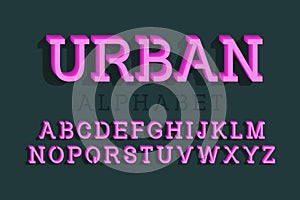 Urban isolated english alphabet. Vibrant 3d letters font