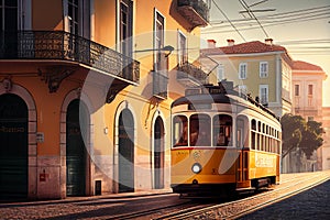 Urban journey on cable car in vibrant cityscape ,generative AI