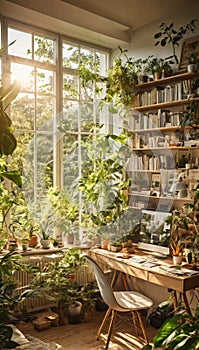 Urban jungle in living room interior with many plants