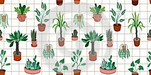 Urban Jungle. Vector seamless pattern with trendy home decor.