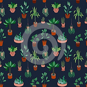 Urban Jungle. Vector seamless pattern with trendy home decor.