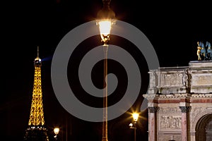 Urban lamp in Paris at night