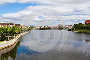 Urban landscape of the city of Mirandela in the north of Portugal. Panoramic view of the banks of the river Tua with the tradition