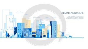 Urban landscape. City skyline background. Buildings silhouette vector illustration