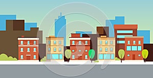 Urban landscape or cityscape with buildings modern residential area city street flat horizontal